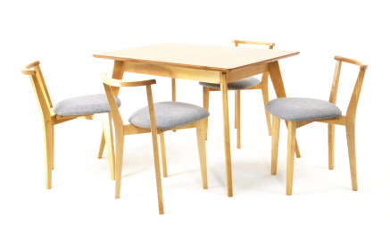 Стол Сканди 120 натур со стульями Франк натур рогожка серый