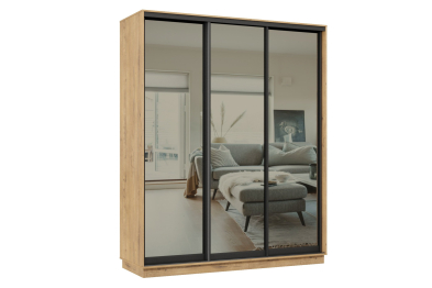 Шкаф-купе Премьер 22 (01ЗГ;01ЗГ;01ЗГ) фасады зеркало графит/трёхдверный/Профиль чёрный муар