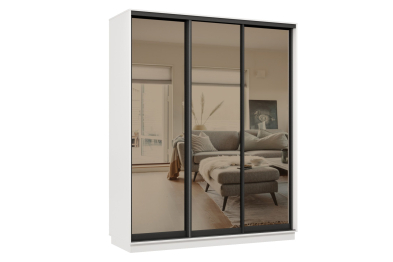 Шкаф-купе Премьер 21 (01ЗБ;01ЗБ;01ЗБ) фасады зеркало бронза/трёхдверный/Профиль чёрный муар