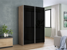 Шкафы-купе 2-х дверные, Шкаф-купе Прайм 2-х дверный Стекла черные/Доводчики 140х57х230