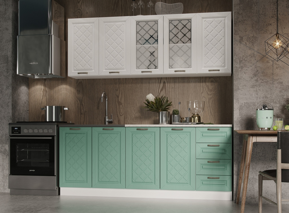 Кухня 2 метра, Кухня Агава 2,0 м Акация Белая/Мята МДФ