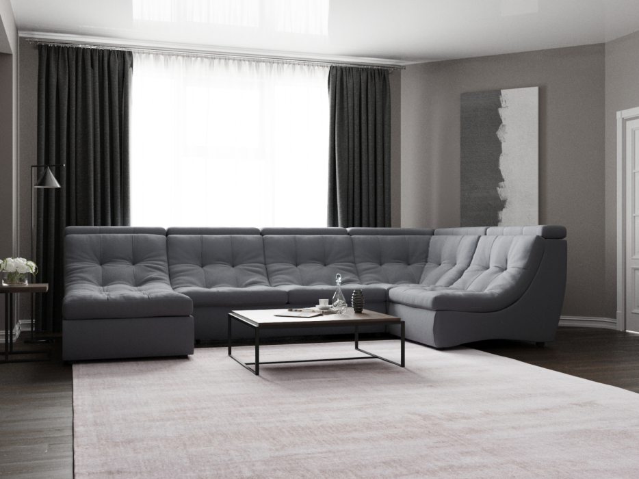 Диваны угловые в гостиную, П-образный диван Монако-4 ППУ, велюр