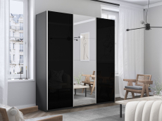 Шкафы-купе 3-х дверные, Шкаф-купе Прайм 3-х дверный Стекла черные/Зеркало/Доводчики 210х57х230
