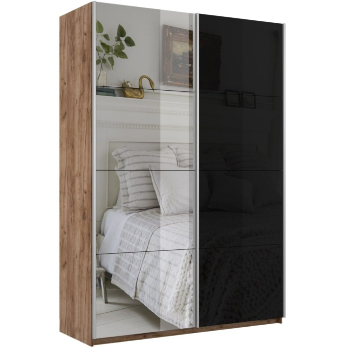 Шкафы-купе 2-х дверные, Шкаф-купе Прайм 2х дверный Зеркало/Стекло черное 120х57х230