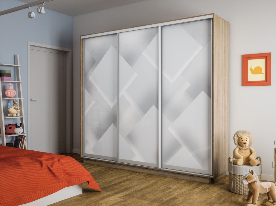 Шкафы-купе 3-х дверные, Шкаф-купе Экспресс 3-х дверный Фотопечать Квадрат Стекла 180х60х240