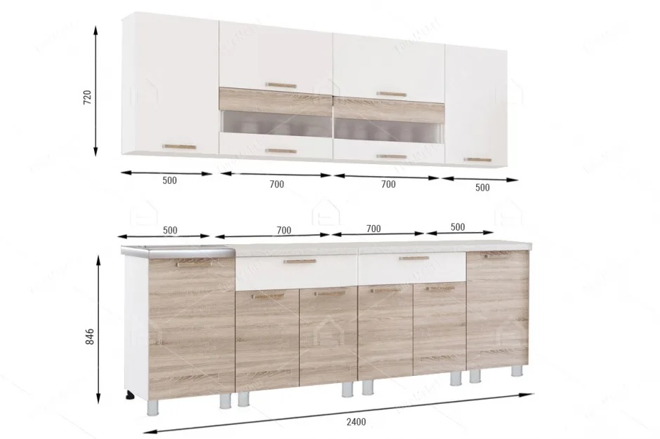 Кухонные гарнитуры, Кухня 2,4м "Айсбери" 