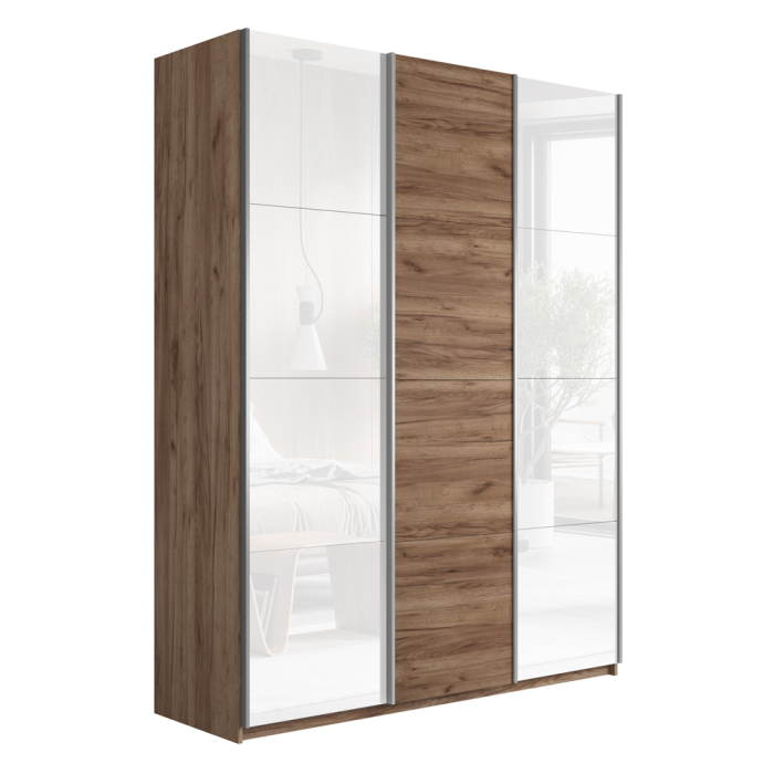 Шкафы-купе 3-х дверные, Шкаф-купе Прайм 3-х дверный Стекла белые/ДСП/Доводчики 180х57х230