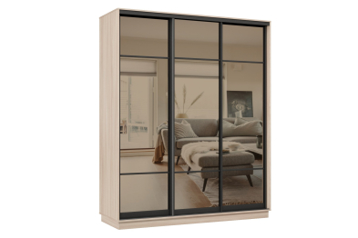 Шкаф-купе Премьер 22 (11ЗБ;11ЗБ;11ЗБ) фасады зеркало бронза/трёхдверный/Профиль чёрный муар