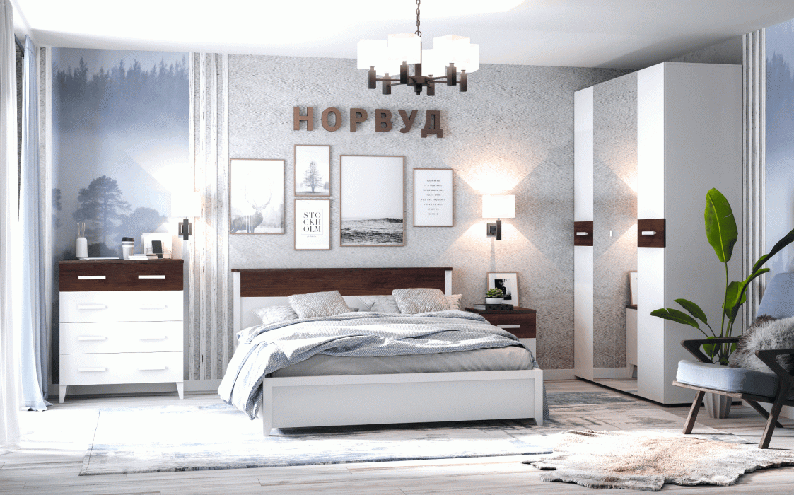 Шкафы двухстворчатые, Норвуд 54 Шкаф для одежды 2-дв Зеркало