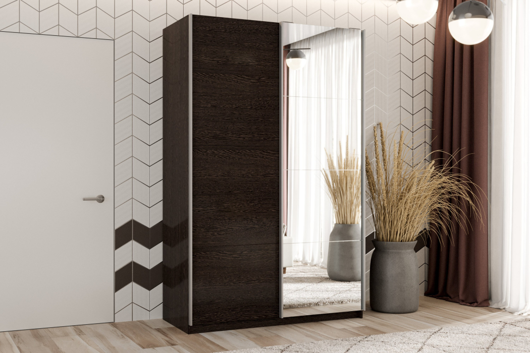 Шкафы-купе 2-х дверные, Шкаф-купе Smart 1224 2х дверный (фасады ЛДСП,зеркало) профиль серебро