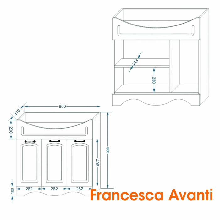 Тумбы с раковиной для ванны, Тумба с раковиной Francesca Avanti Империя 90, 3 двери (ум. Classic 90)