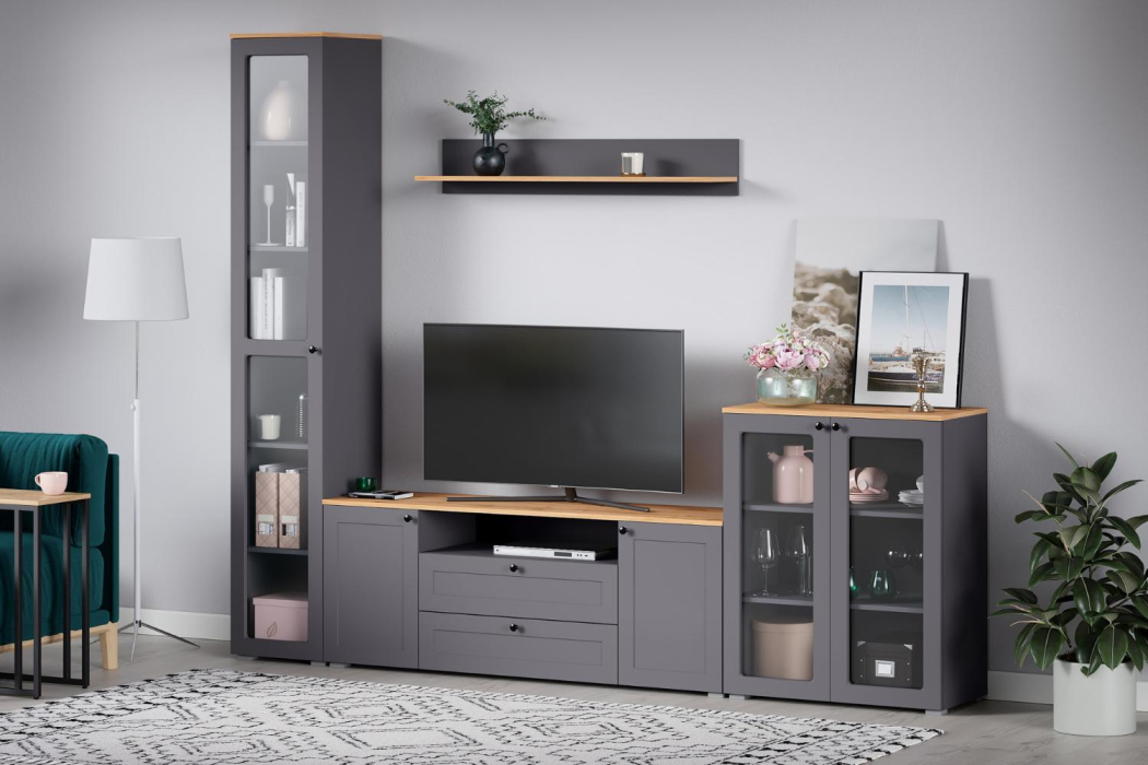 Стеклянные, Шкаф-витрина 16.394.03 Остин Серый Графит