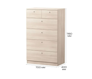 Комод 70х40х116 см, Теви 6 ящиков