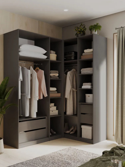 Шкафы, Угловой шкаф для одежды распашной с ящиками, София, 2200х1700х1300мм