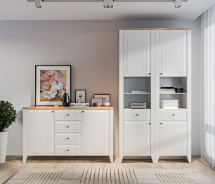 Шкаф-пенал Монтана СБ-3554 Белый Альпийский,Дуб Гамильтон/МДФ Дуб Белый