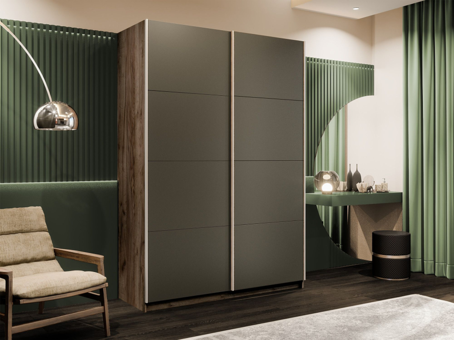 Шкафы-купе 2-х дверные, Шкаф-купе Прайм 2-х дверный Стекла хаки/Доводчики 160х57х230