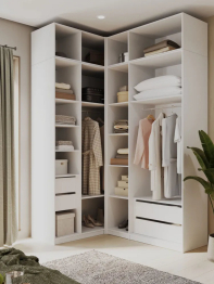 Угловой шкаф для одежды рапсашной с ящиками и антресолью София 2600х1700х1300 мм