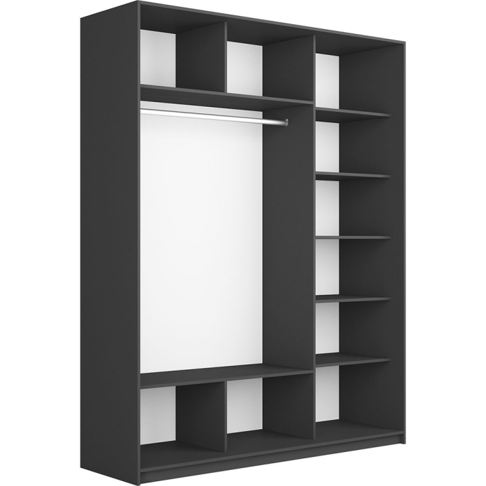 Шкафы-купе 3-х дверные, Шкаф-купе Прайм 3-х дверный Зеркала/Стекло черное/Доводчики 180х57х230