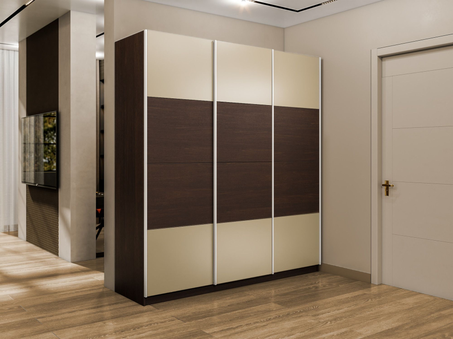 Шкафы-купе 3-х дверные, Шкаф-купе Эста 3-х дверный ДСП/Стекла фисташка/Доводчик 300х66х240