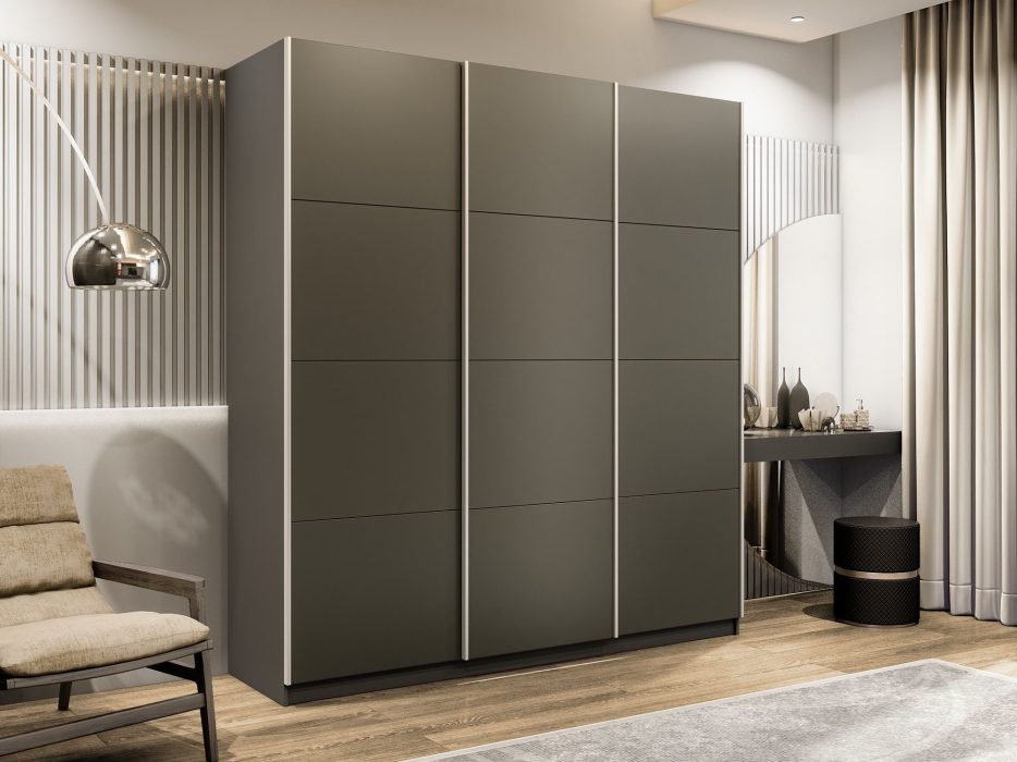 Шкафы-купе 3-х дверные, Шкаф-купе Эста 3-х дверный Стекла хаки/Доводчик 270х66х240