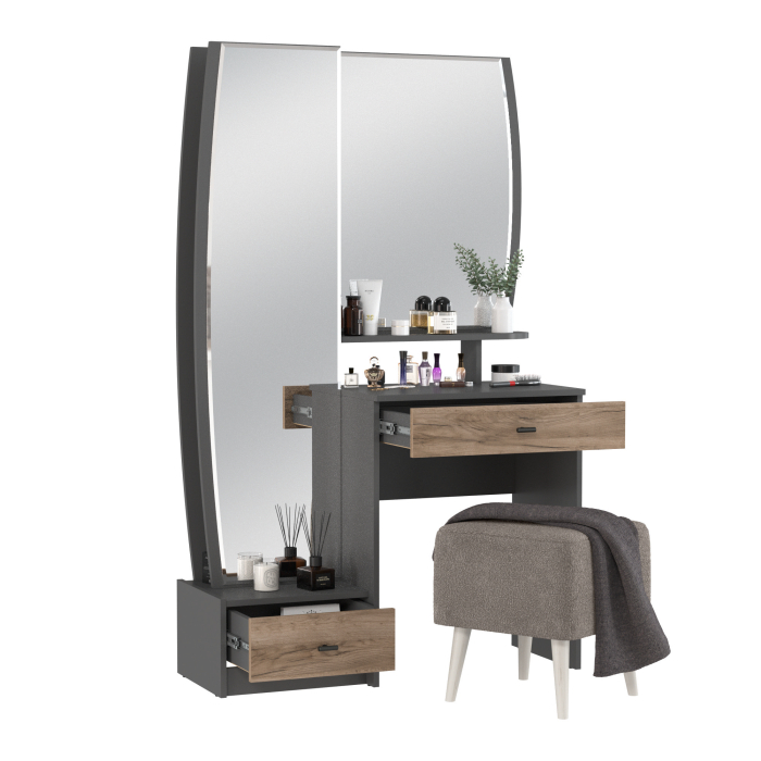 С зеркалом, Трюмо с зеркалами для хранения косметики Сицилия и банкетка Куби