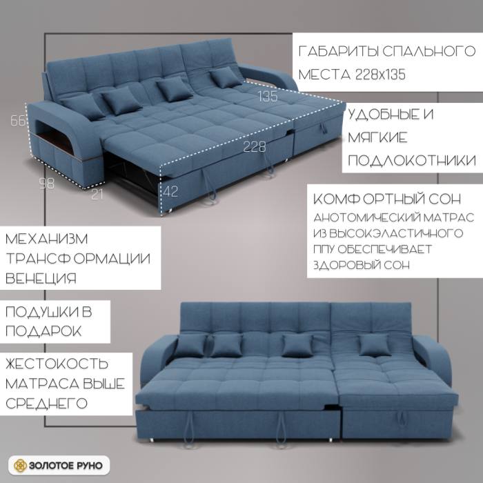 Диваны угловые в гостиную, Угловой диван Майами-2 ППУ, велюр