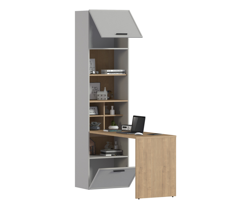 Прямые компьютерные столы, Стеллаж со столом Милан СБ-3261 Серый,Дуб Гамильтон/МДФ Светло серый