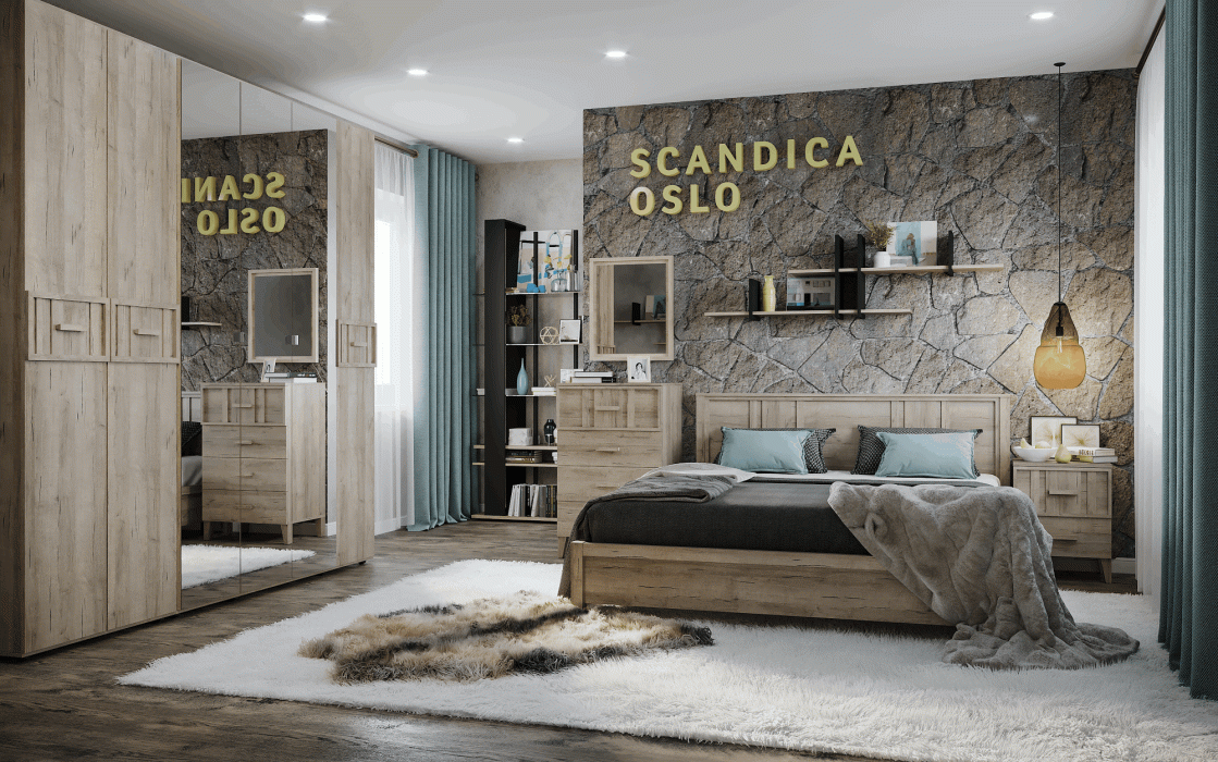 Шкафы с зеркалом, Спальня Scandica Oslo (модуль 555) Шкаф для одежды и белья 4-дв Зеркало