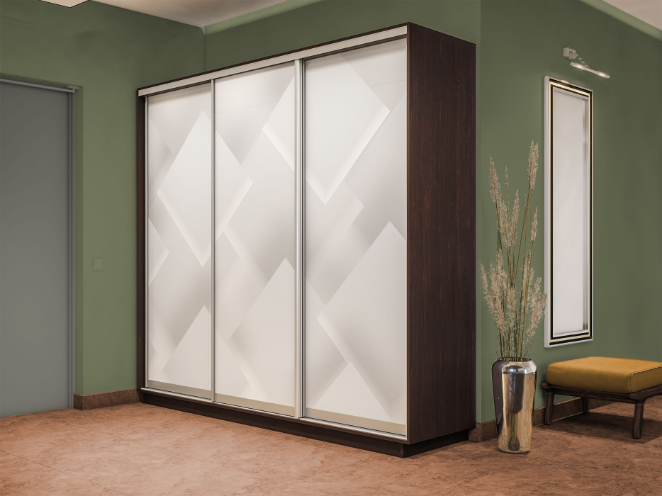 Шкафы-купе 3-х дверные, Шкаф-купе Экспресс 3-х дверный Фотопечать Квадрат Стекла 180х60х240