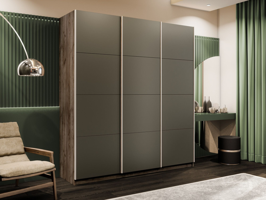 Шкафы-купе 3-х дверные, Шкаф-купе Эста 3-х дверный Стекла хаки/Доводчик 270х66х240