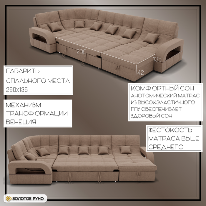 Диваны угловые в гостиную, П-образный диван Майами-4 ППУ, велюр