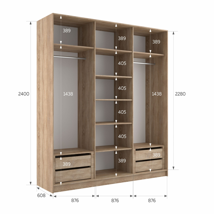 Шкафы-купе 3-х дверные, Шкаф-купе Эста 3-х дверный Стекла хаки/Доводчик 270х66х240