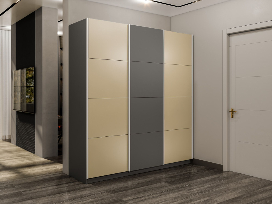 Шкафы-купе 3-х дверные, Шкаф-купе Эста 3-х дверный ДСП/Стекла фисташка/Доводчик 240х66х240