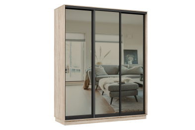 Шкаф-купе Премьер 22 (01ЗГ;01ЗГ;01ЗГ) фасады зеркало графит/трёхдверный/Профиль чёрный муар