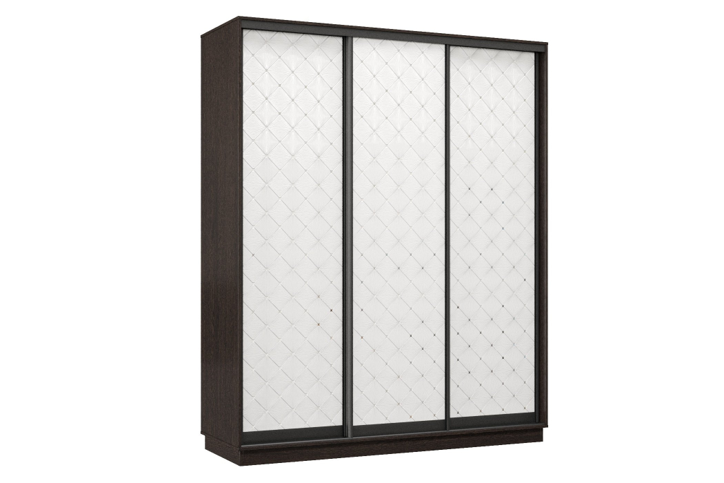 Шкафы-купе 3-х дверные, Шкаф-купе Премьер 24 (01РБ;01РБ;01РБ) фасады ромб белый/трёхдверный/Профиль чёрный муар