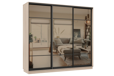 Шкаф-купе Премьер 33 (11ЗБ;11ЗБ;11ЗБ) фасады зеркало бронза/трёхдверный/Профиль чёрный муар