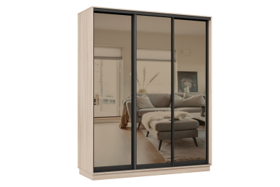 Шкаф-купе Премьер 24 (01ЗБ;01ЗБ;01ЗБ) фасады зеркало бронза/трёхдверный/Профиль чёрный муар