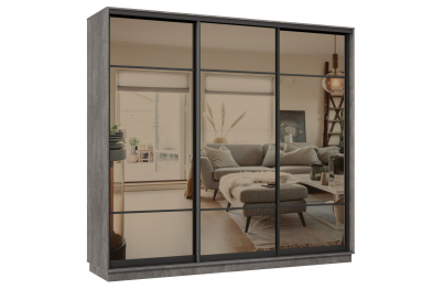 Шкаф-купе Премьер 35 (11ЗБ;11ЗБ;11ЗБ) фасады зеркало бронза/трёхдверный/Профиль чёрный муар