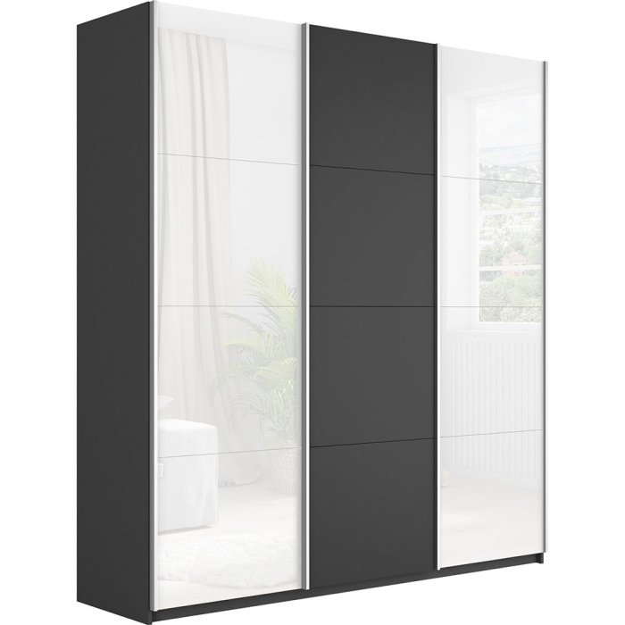 Шкафы-купе 3-х дверные, Шкаф-купе Прайм 3-х дверный Стекла белые/ДСП/Доводчики 180х57х230