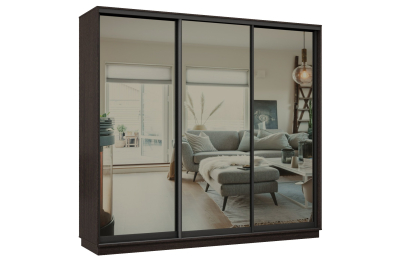 Шкаф-купе Премьер 58 (01ЗГ;01ЗГ;01ЗГ) фасады зеркало графит/трёхдверный/Профиль чёрный муар