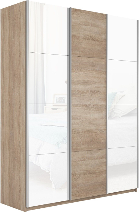 Шкафы-купе 3-х дверные, Шкаф-купе Прайм 3-х дверный Стекла белые/ДСП/Доводчики 180х57х230