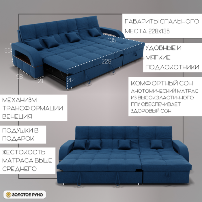 Диваны угловые в гостиную, Угловой диван Майами-2 ППУ, велюр