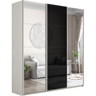 Шкафы-купе 3-х дверные, Шкаф-купе Прайм 3-х дверный Зеркала/Стекло черное/Доводчики 180х57х230