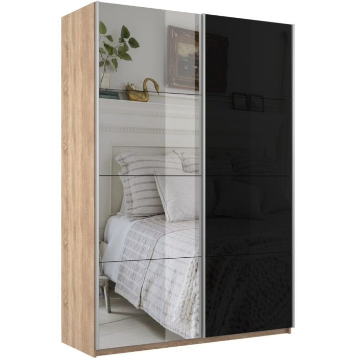 Шкафы-купе 2-х дверные, Шкаф-купе Прайм 2х дверный Зеркало/Стекло черное 140х57х230