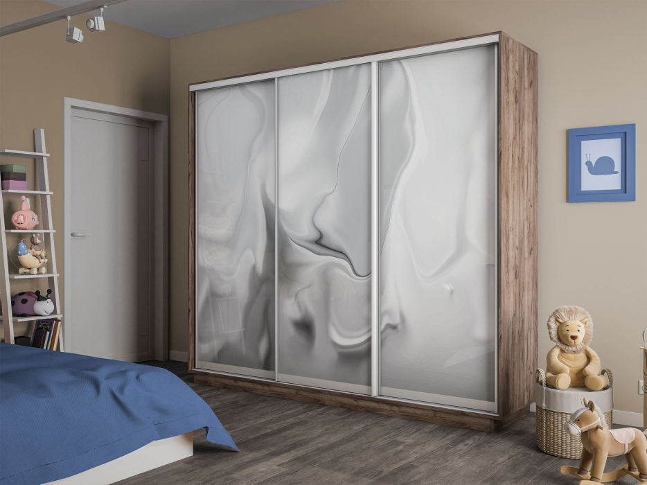 Шкафы-купе 3-х дверные, Шкаф-купе Экспресс 3-х дверный Фотопечать Шелк Стекла 180х60х220