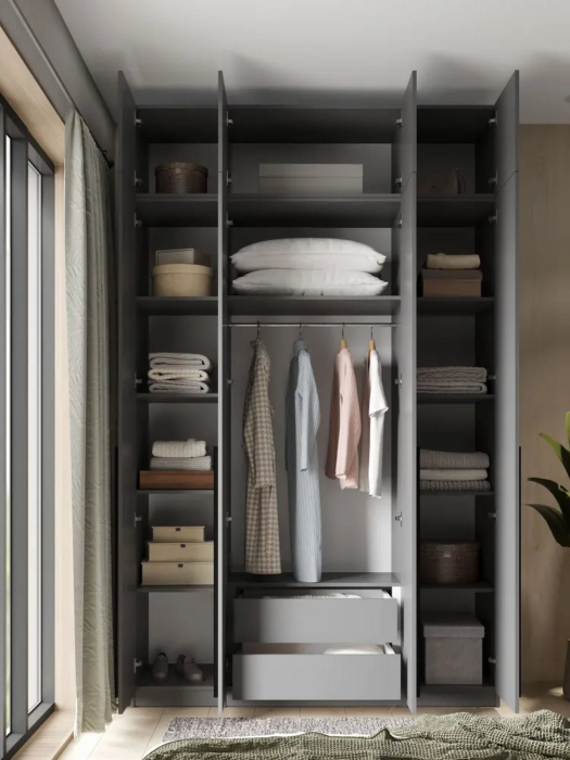 Шкафы, Шкаф для одежды распашной с ящиками 4-х дверный с антресолью, София, 2600х1600х520 мм