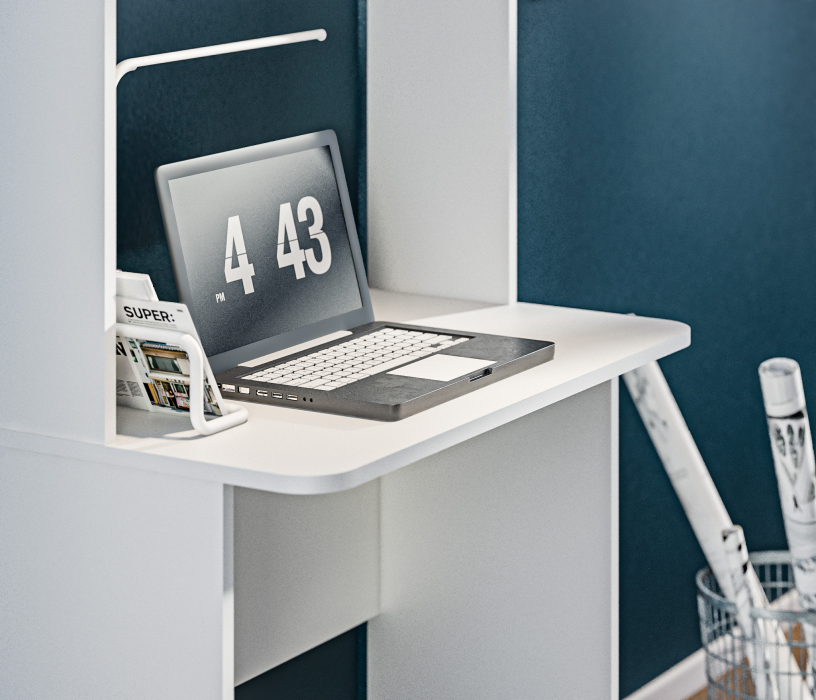 Стеллажи, Стеллаж со столом Альфа СБ-3486 Белый