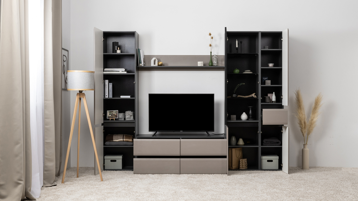 Настенные полки, Полка Сидней 16.486, антрацит, веллюто капучино