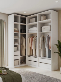 Угловой шкаф для одежды распашной с ящиками и антресолью София 2600х2100х1300 мм
