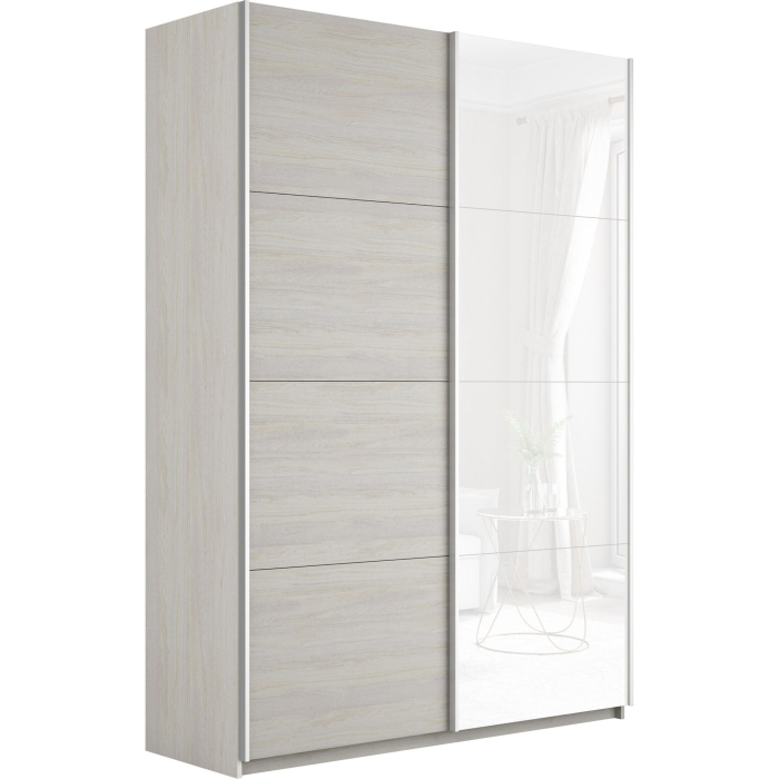 Шкафы-купе 2-х дверные, Шкаф-купе Прайм 2-х дверный ДСП/Стекло белое/Доводчики 160х57х230